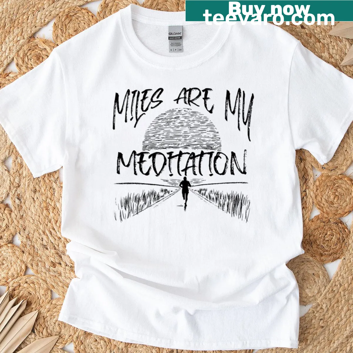 T-shirt with motivational quote about running and meditation. — on a men's t-shirt