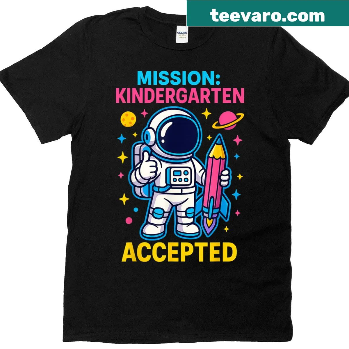 Astronaut design celebrating kindergarten acceptance on a t-shirt — on a men's t-shirt