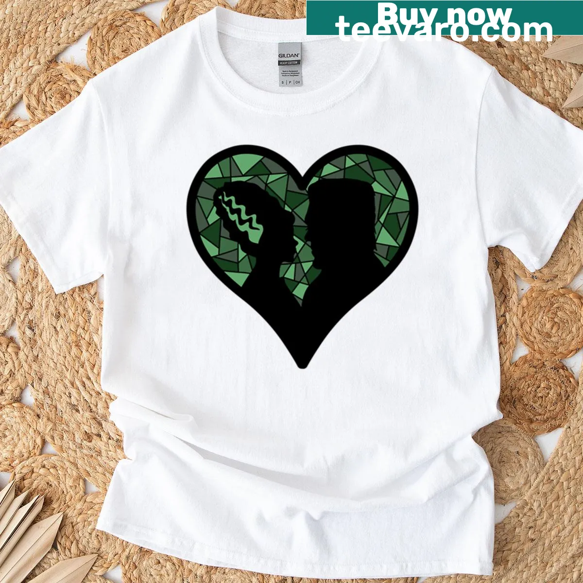 Cute monster holding a heart illustrated graphic t-shirt — on a men's t-shirt