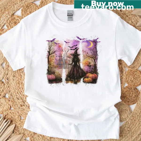 Whimsical forest witchcore design on a gothic T-shirt