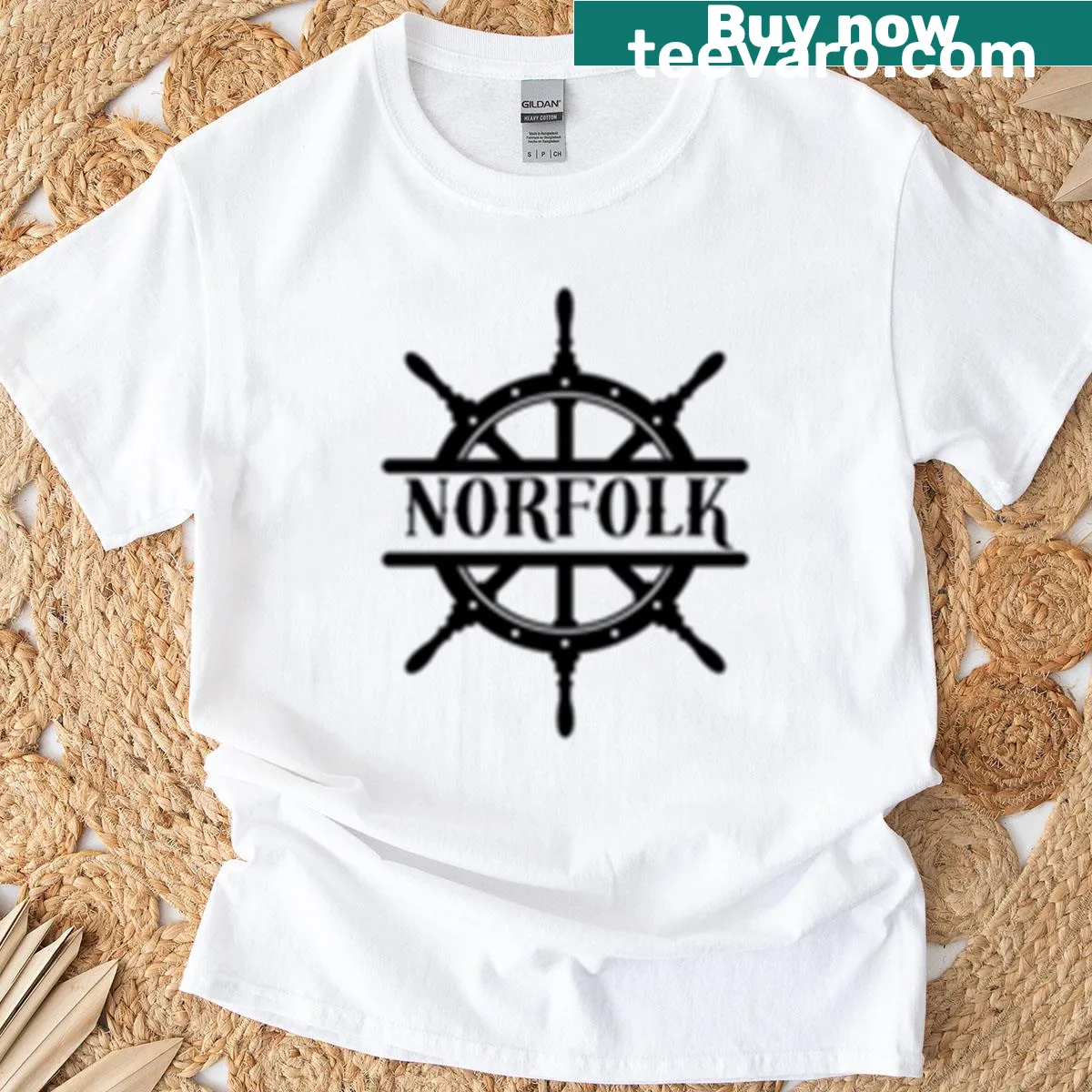 Illustration of a ships wheel on a nautical-themed T-shirt — on a men's t-shirt