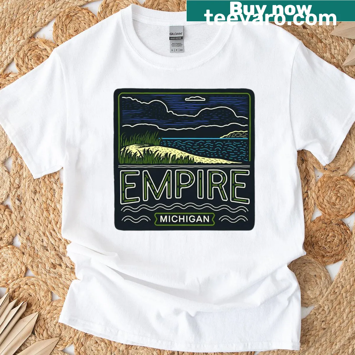 Illustration of Michigan sand dunes on a stylish T-shirt — on a men's t-shirt
