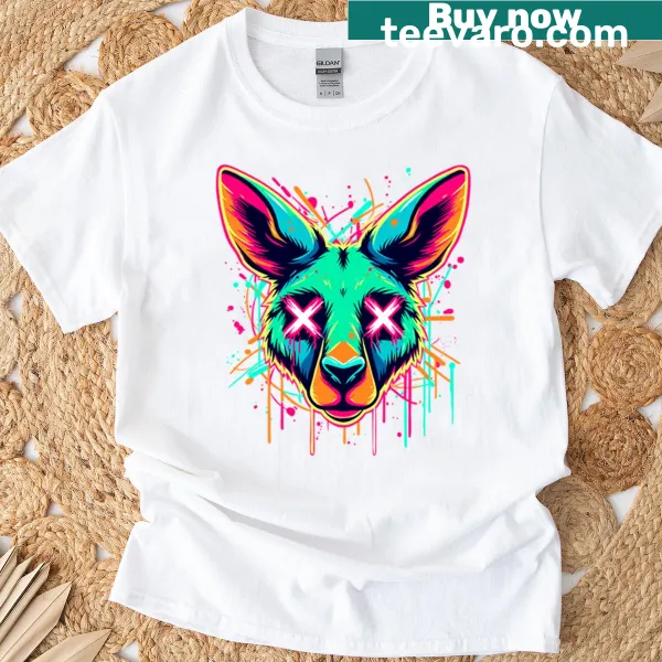 Graffiti-style kangaroo with Xs for eyes on a T-shirt
