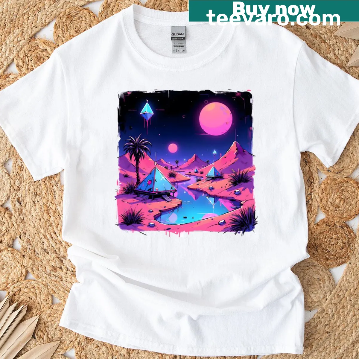Illustrated Sahara landscape design featuring a desert scene. — on a men's t-shirt