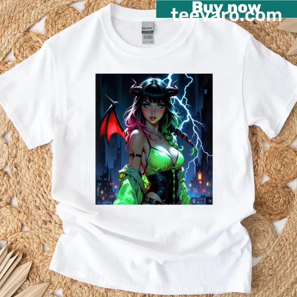 Neon illustration of a succubus, bold and edgy design