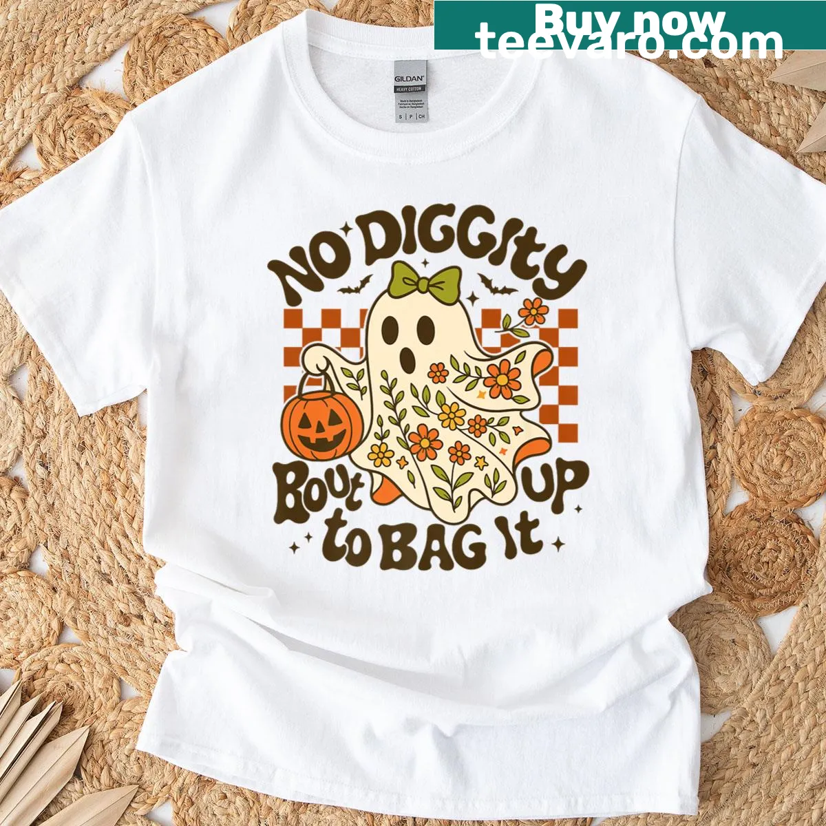 Funny ghost graphic with playful text for Halloween — on a men's t-shirt