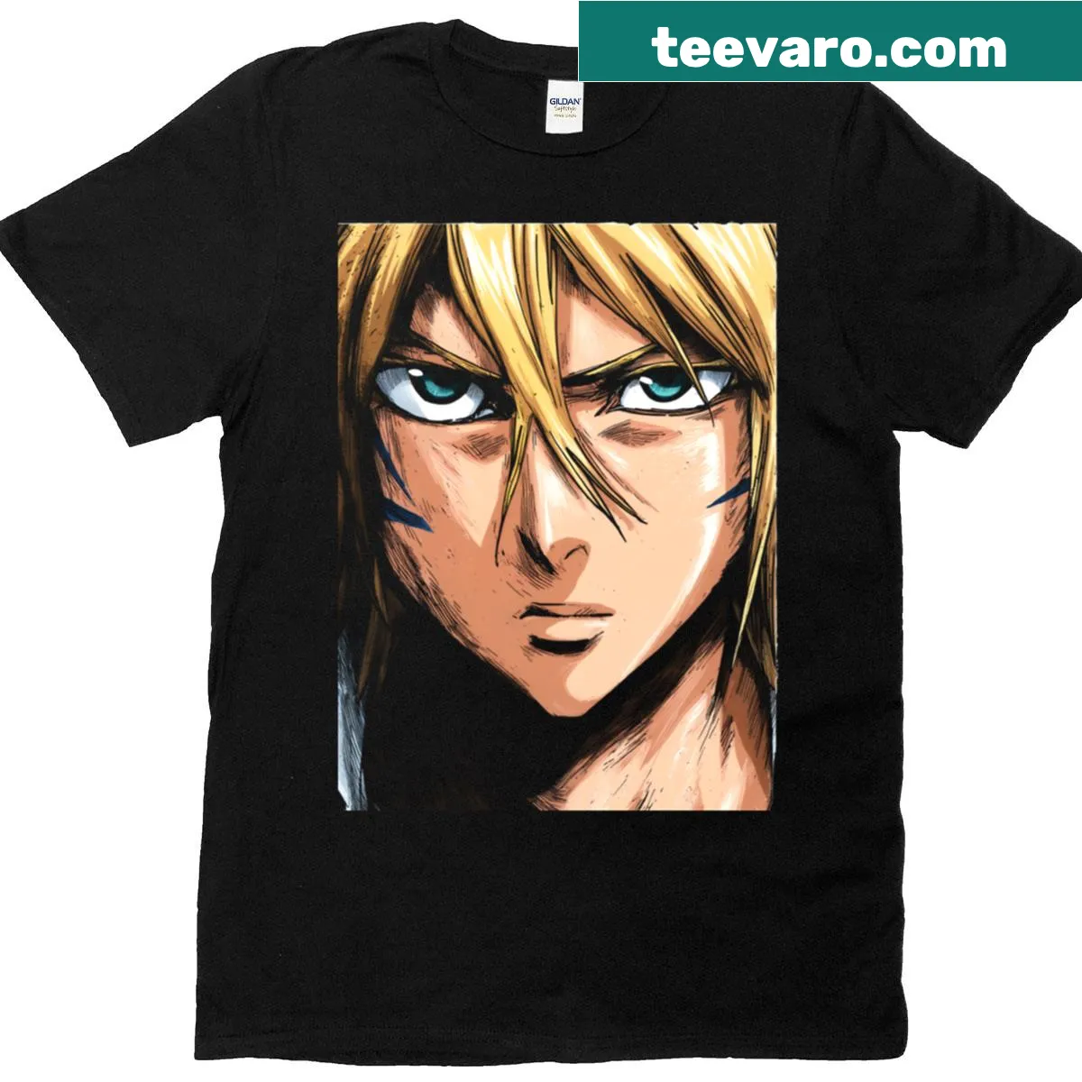 Graphic tee featuring Oceanic Shark Empress with tidal blade — on a men's t-shirt