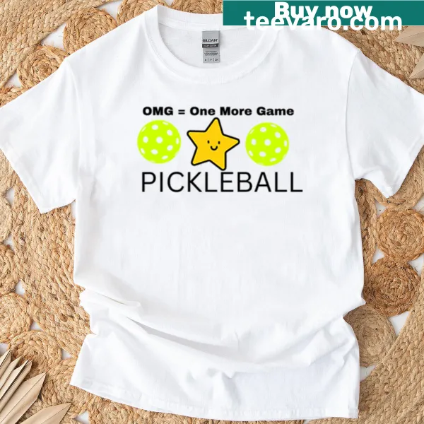 Playful pickleball t-shirt with 'Omg One More Game' text
