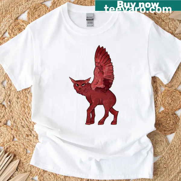 Quirky T-shirt featuring an owl-donkey hybrid illustration