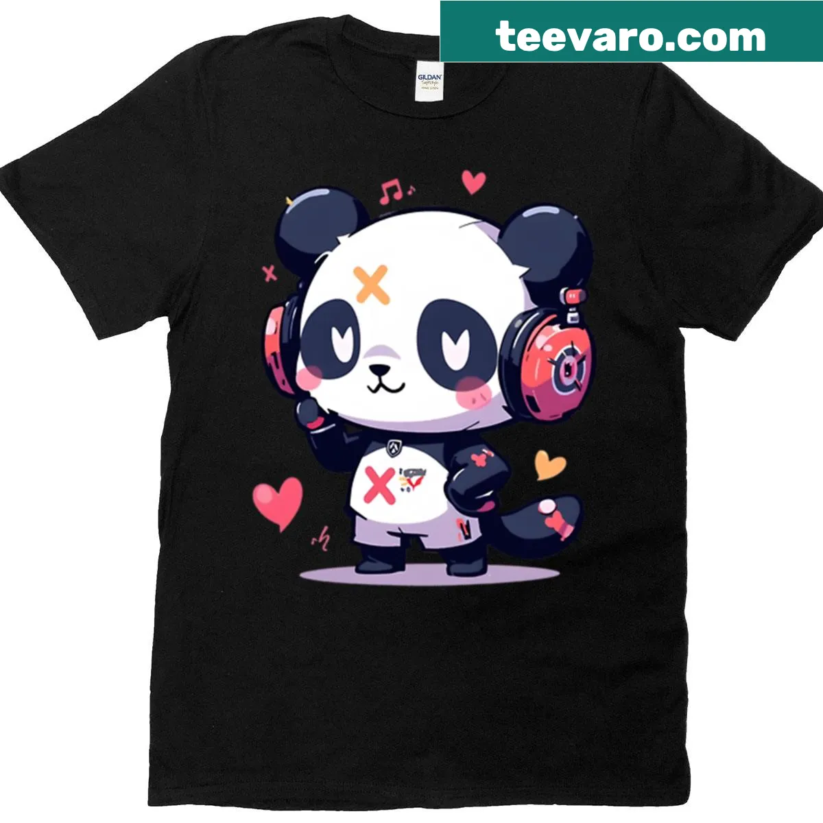 Cute panda wearing headphones on a t-shirt — on a men's t-shirt