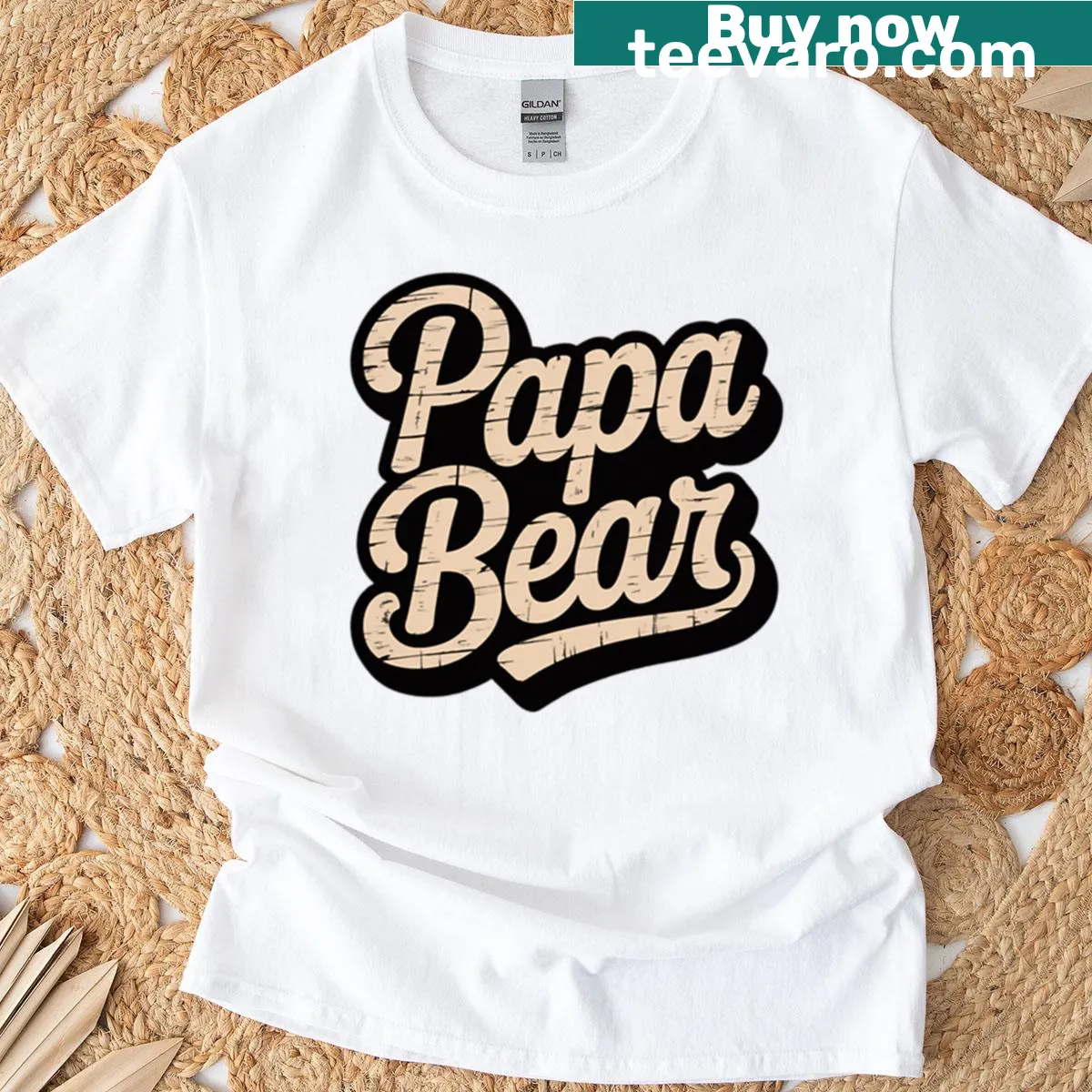 T-shirt with the text 'Papa Bear' in a warm font — on a men's t-shirt