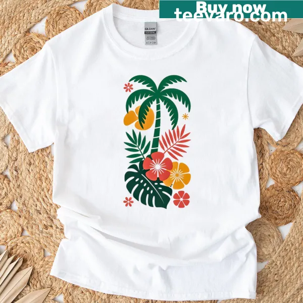 T-shirt with a palm tree graphic in a circle design
