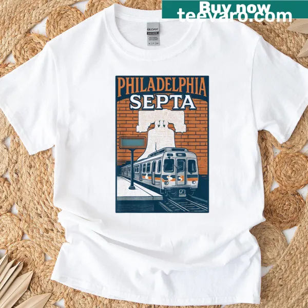 Retro Philadelphia train T-shirt with Liberty Bell artwork