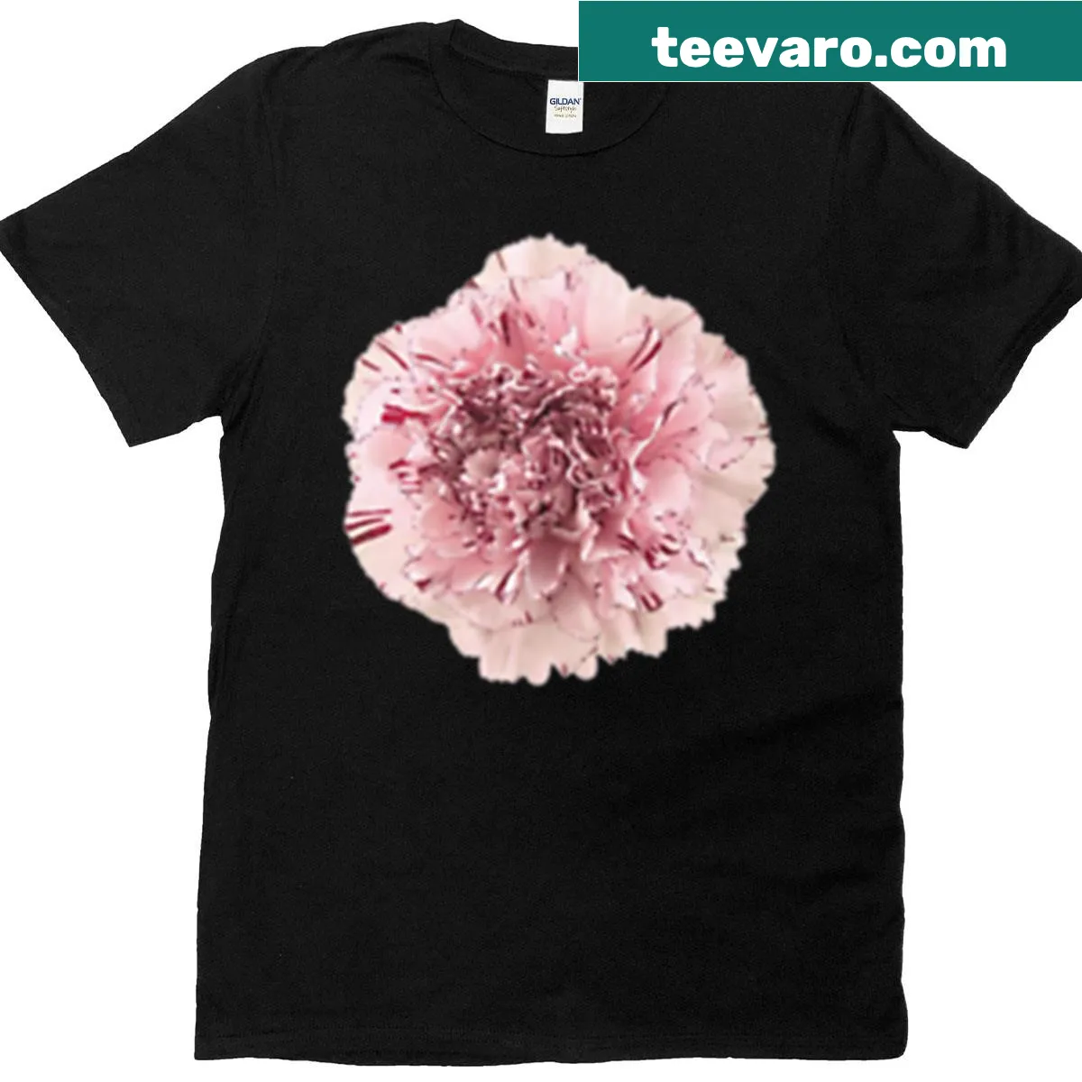 Illustration of a pink carnation flower sticker on a T-shirt — on a men's t-shirt
