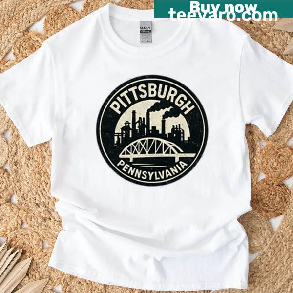 Illustration of Pittsburgh skyline on a T-shirt.