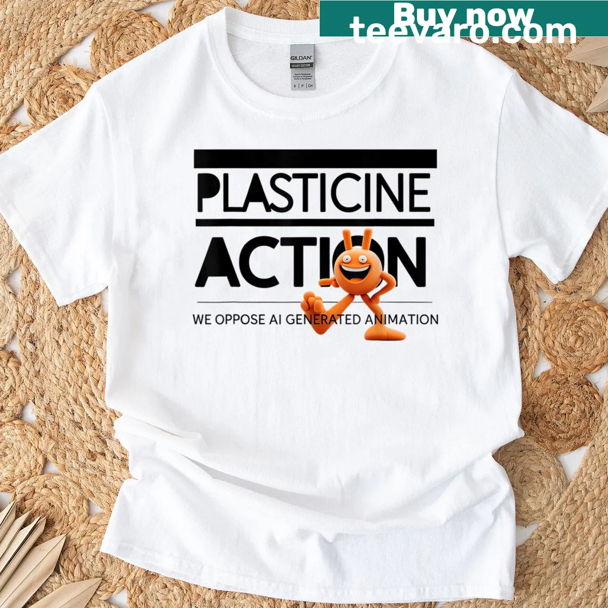 Quote T-shirt opposing AI-generated animation with playful typography — on a men's t-shirt