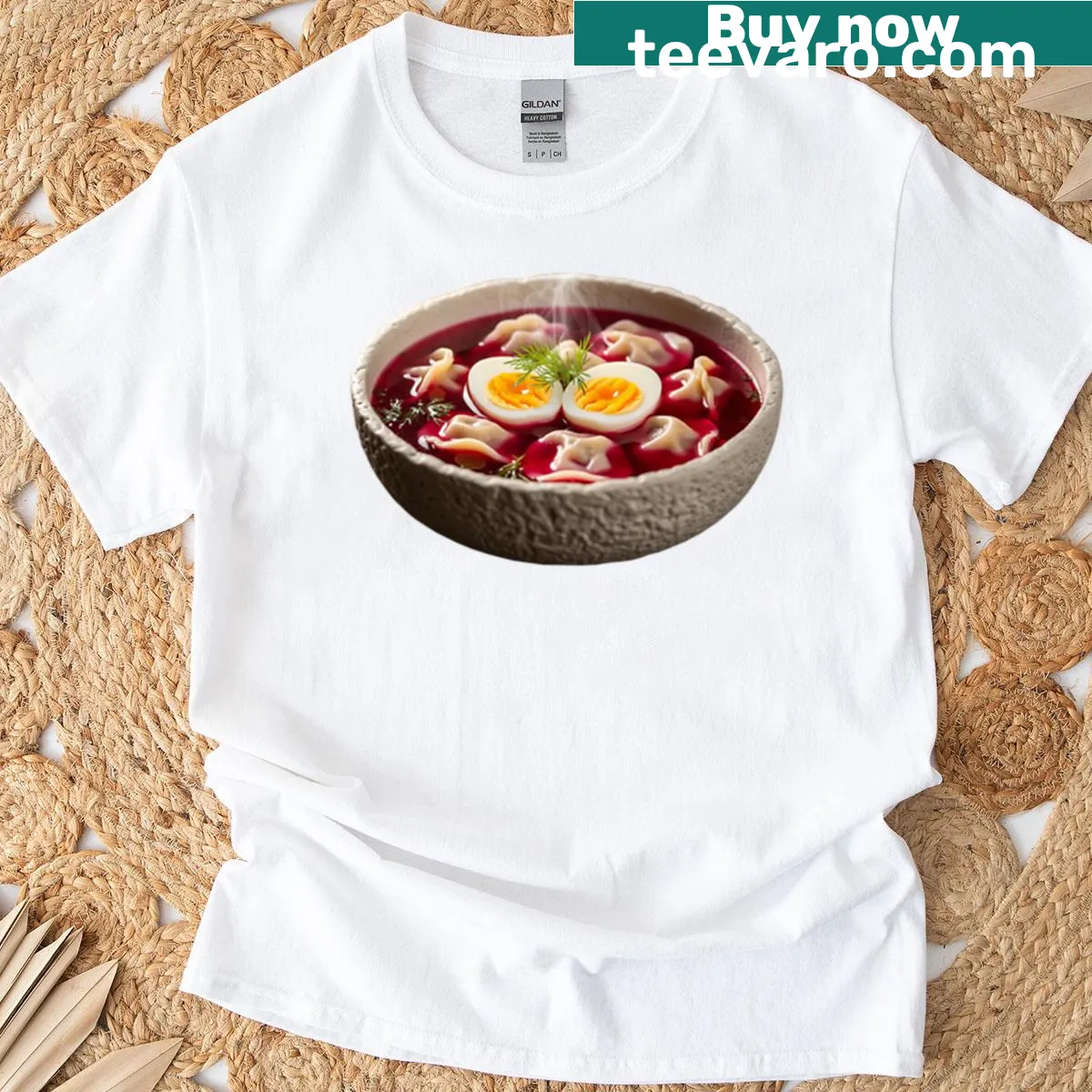 Illustration of a bowl of Polish barszcz on a T-shirt. — on a men's t-shirt