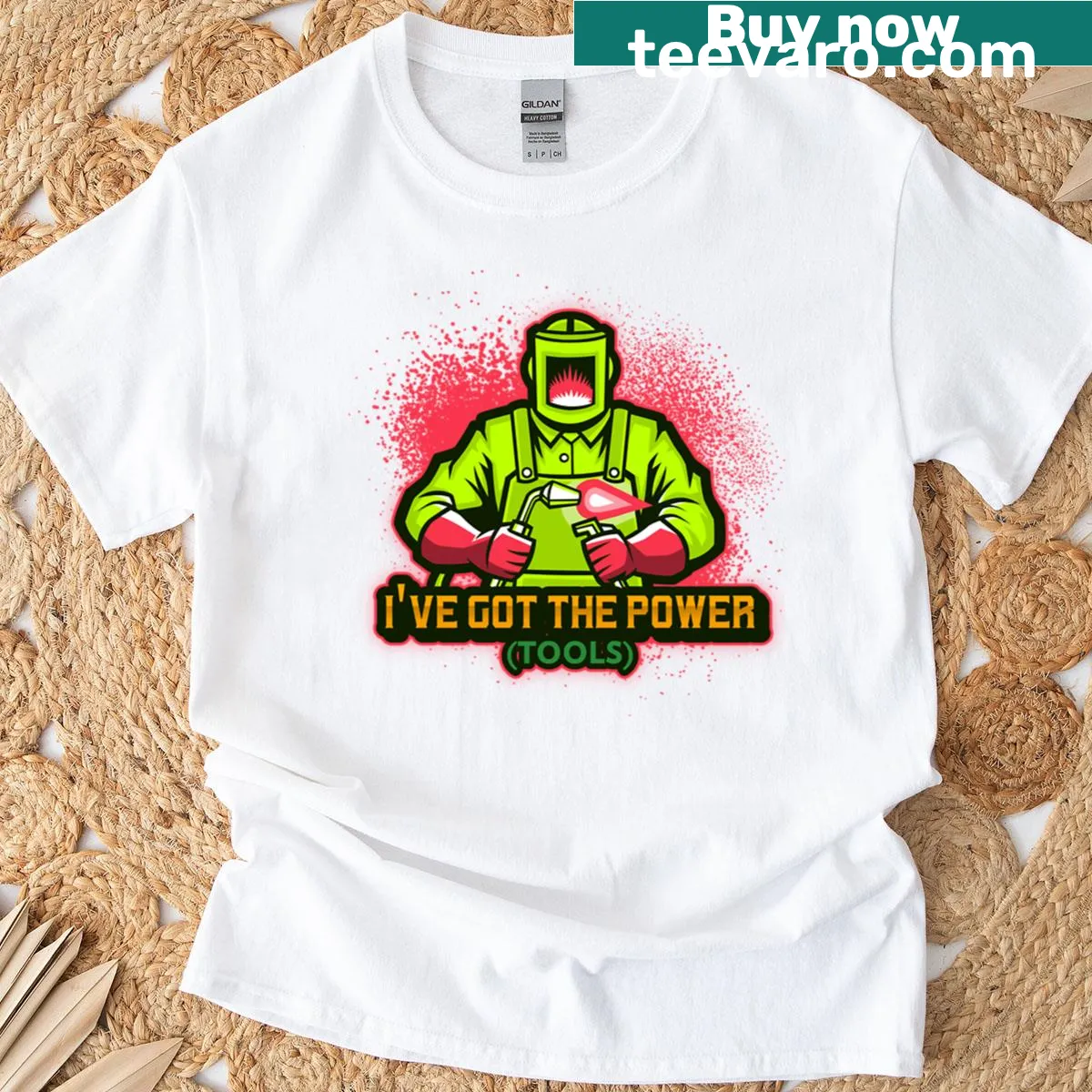 Electrician T-shirt with power tools graphic — on a men's t-shirt