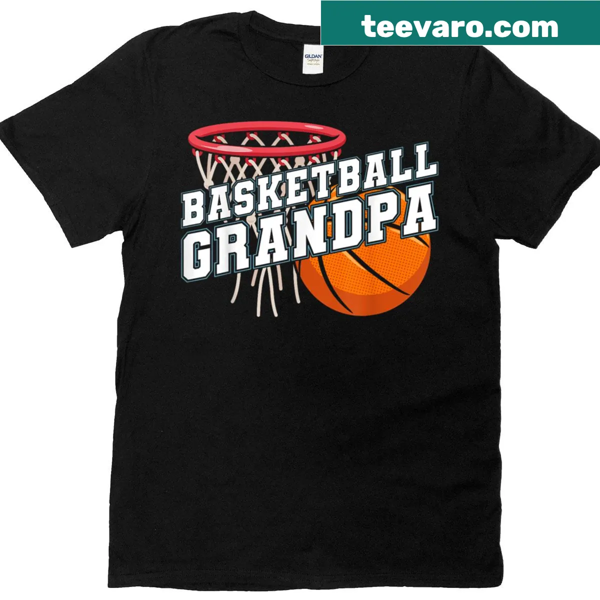 T-shirt with 'Proud Basketball Grandpa' text in bold typography — on a men's t-shirt