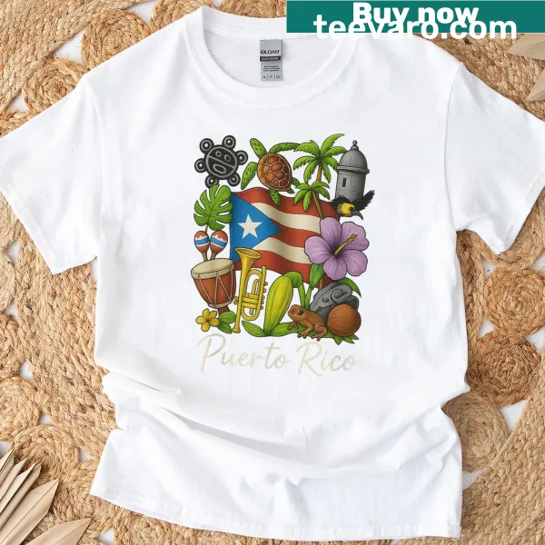Illustration of the coqu frog celebrating Puerto Rican heritage on a T-shirt.