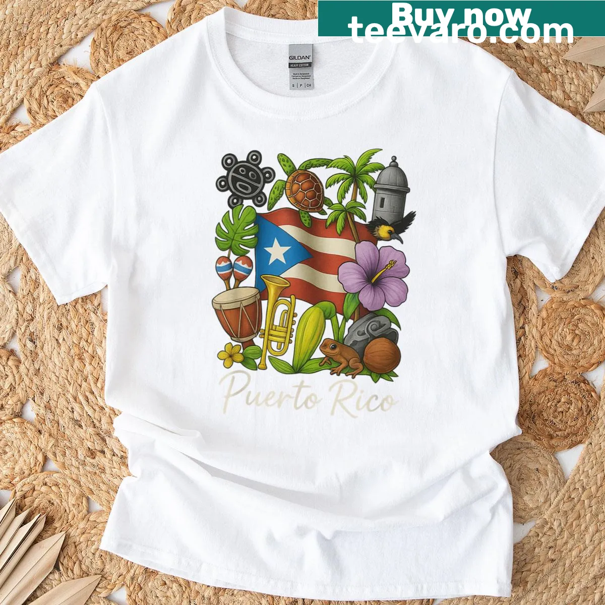 Illustration of the coqu frog celebrating Puerto Rican heritage on a T-shirt. — on a men's t-shirt
