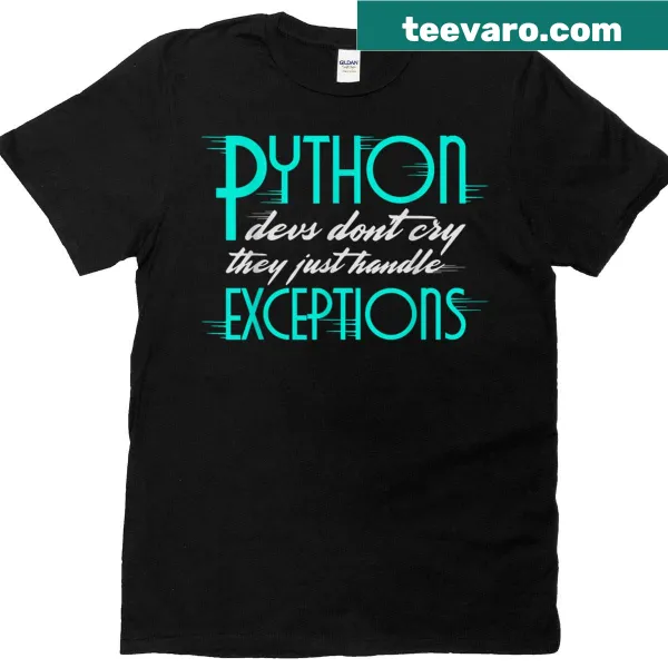 Funny T-shirt with 'Python Devs Dont Cry' text for programmers