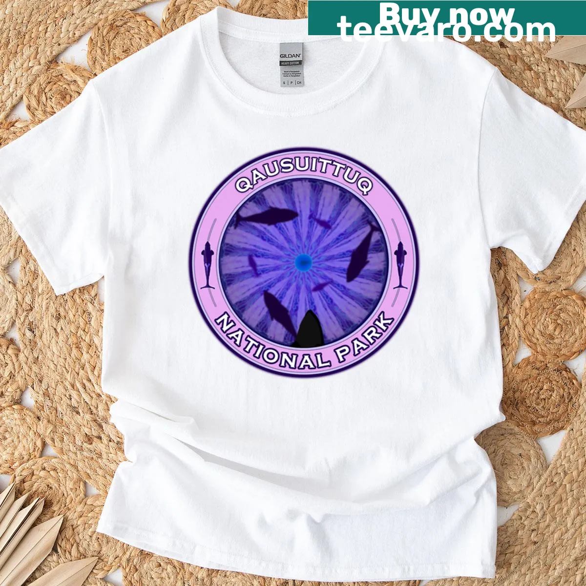 T-shirt featuring ice formations inspired by Qausuittuq National Park — on a men's t-shirt