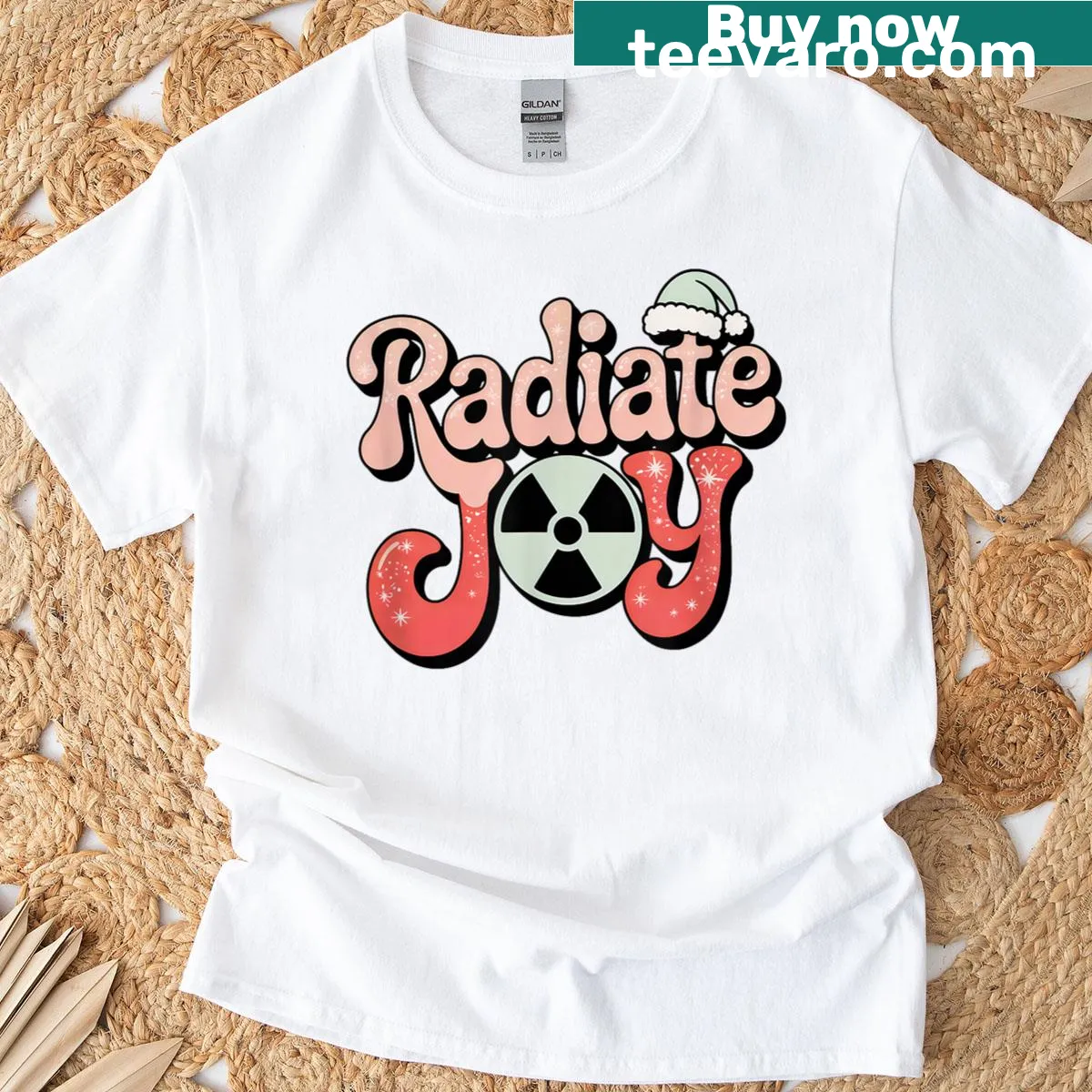 Radiology Christmas t-shirt with X-ray graphics and joyful text — on a men's t-shirt