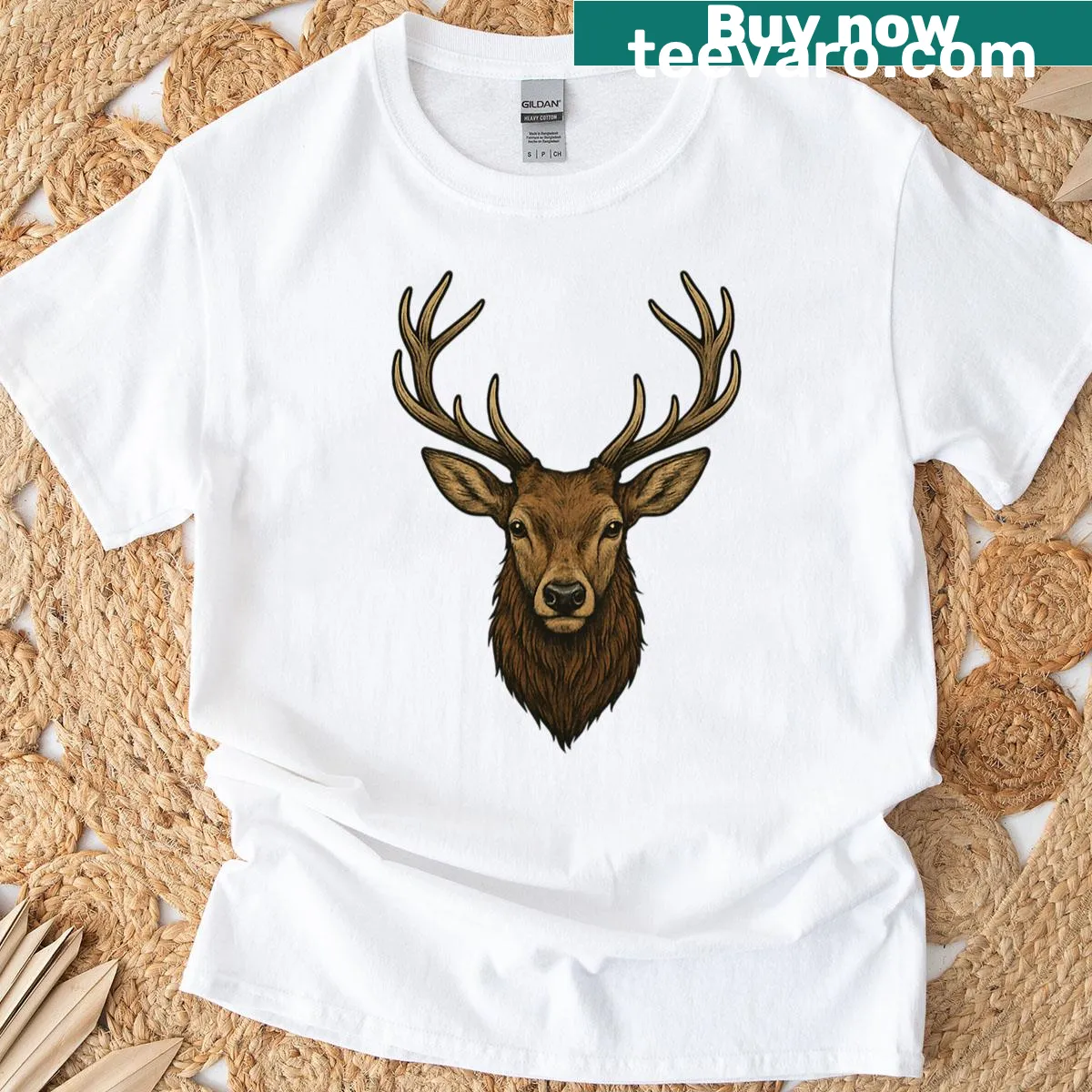 Realistic stag head logo design on a T-shirt — on a men's t-shirt
