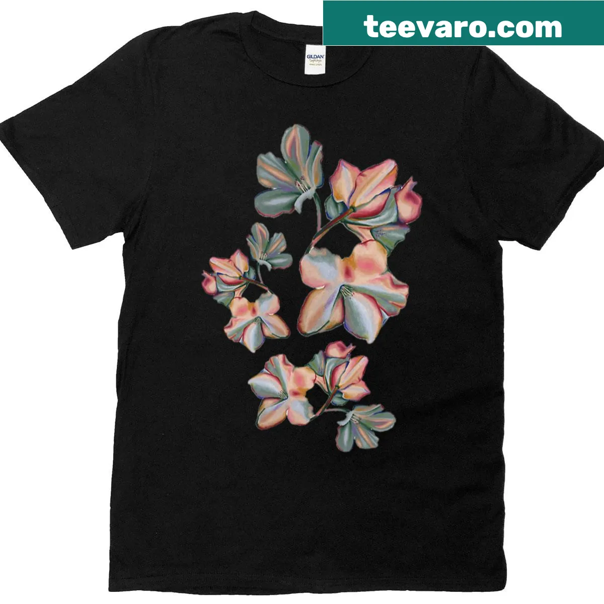 Illustrated floral design on a casual t-shirt celebrating nature — on a men's t-shirt