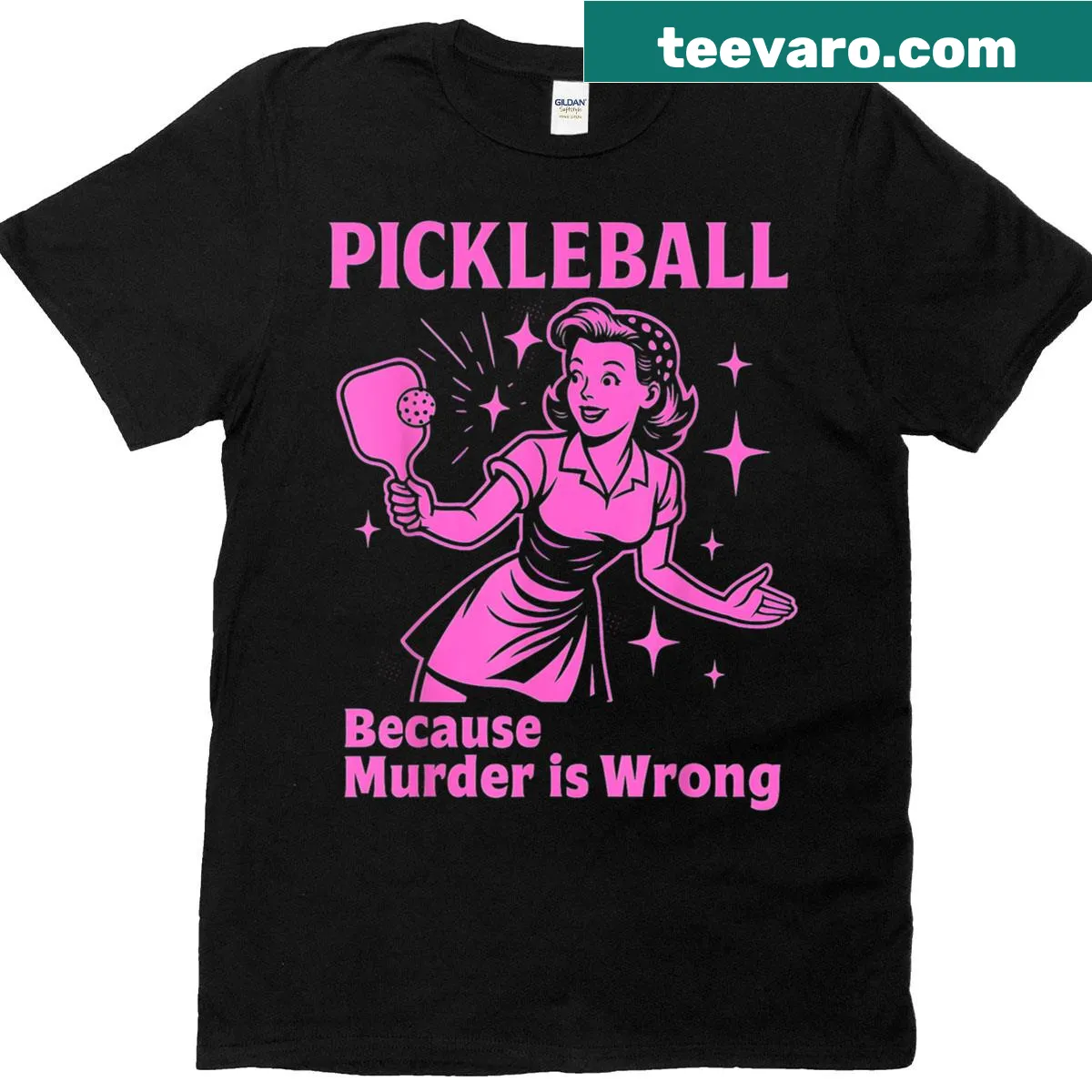 Funny retro pickleball T-shirt for women with humorous text — on a men's t-shirt