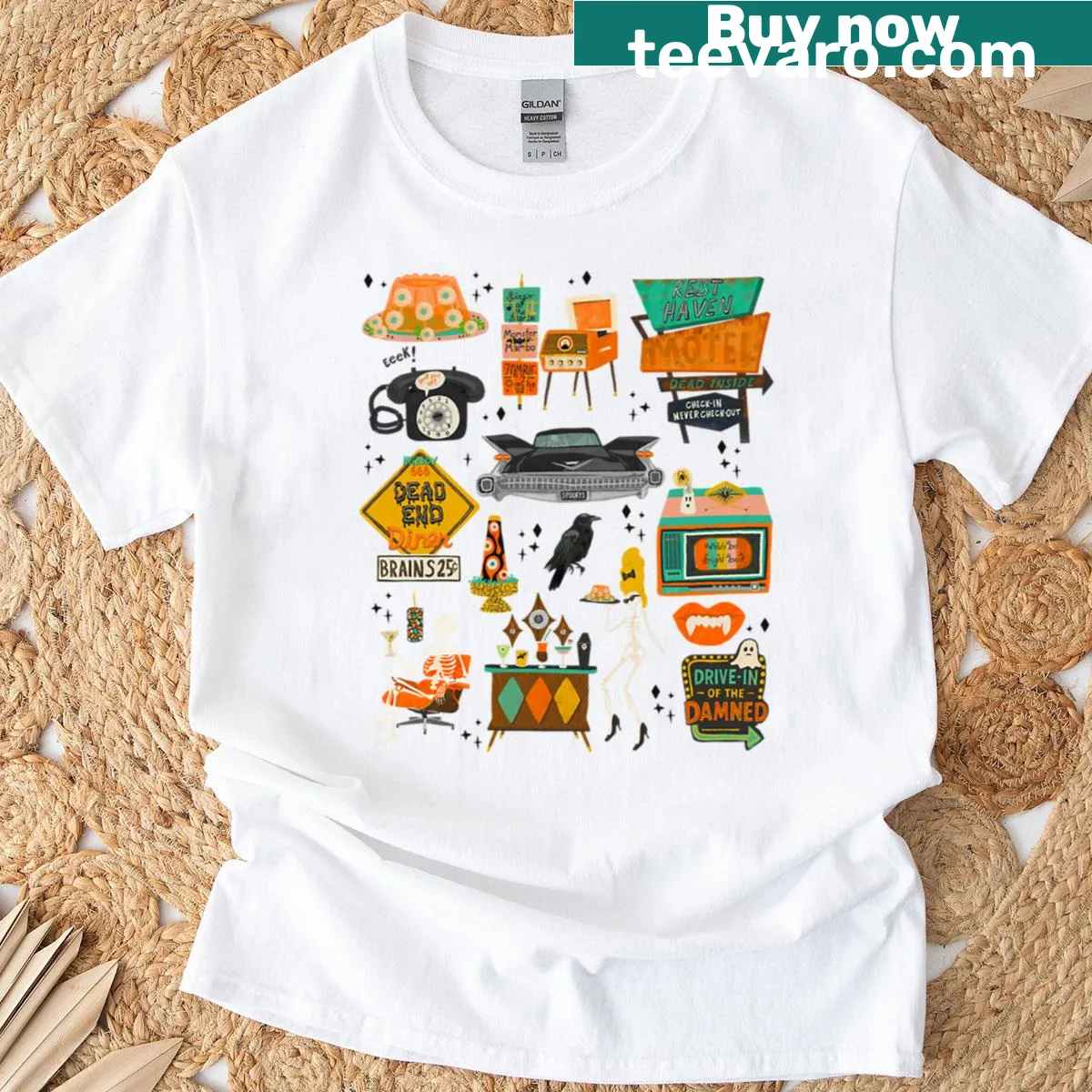 Playful retro Halloween graphic on a t-shirt — on a men's t-shirt