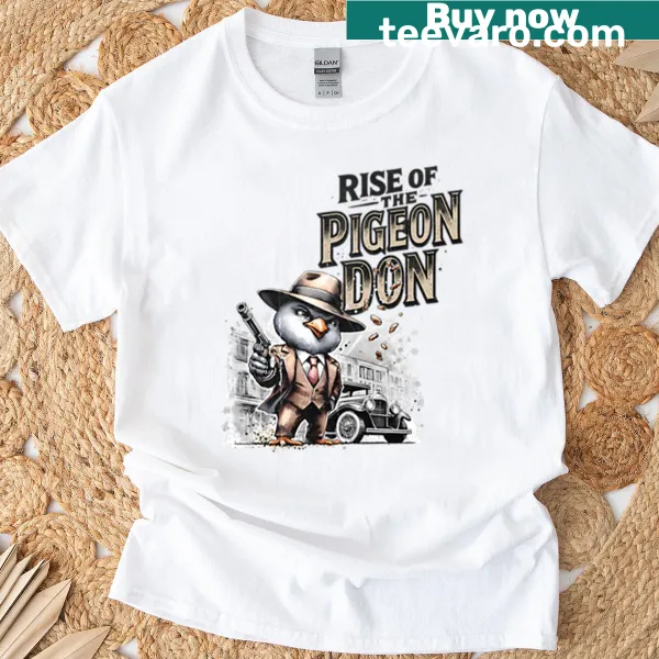 Cartoon pigeon in a fedora representing a mafia boss in t-shirt design