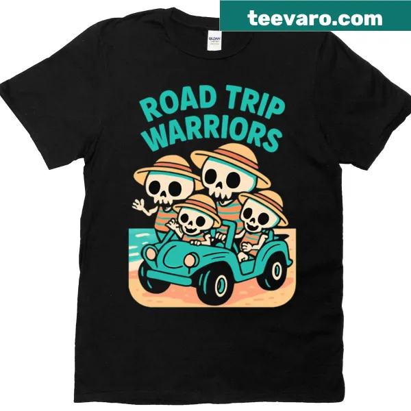 Skeleton family enjoying a road trip graphic t-shirt