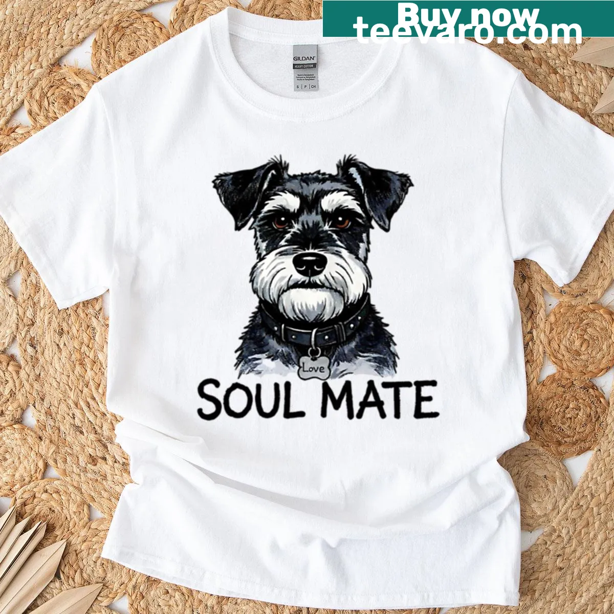 Heartfelt 'Schnauzer Soul Mate' graphic on a t-shirt — on a men's t-shirt