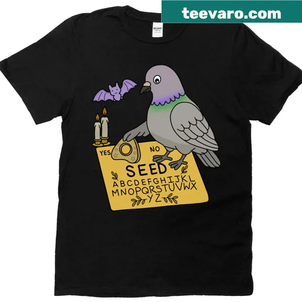 Whimsical T-shirt featuring a mystical seed-themed graphic