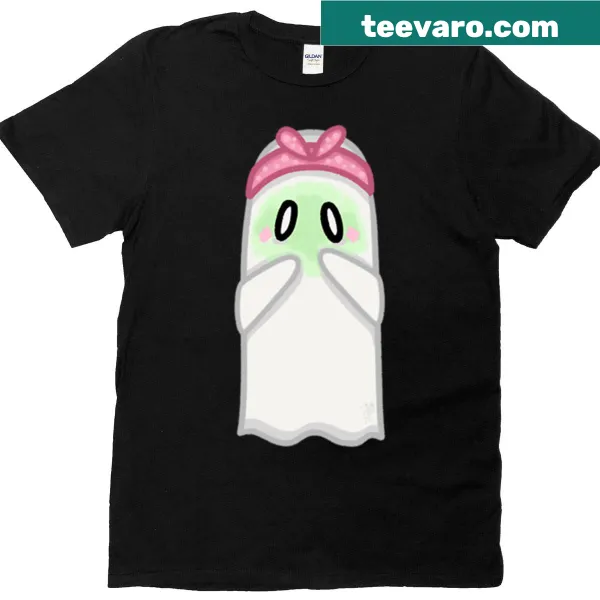 Cute ghost illustration promoting self-care on a t-shirt