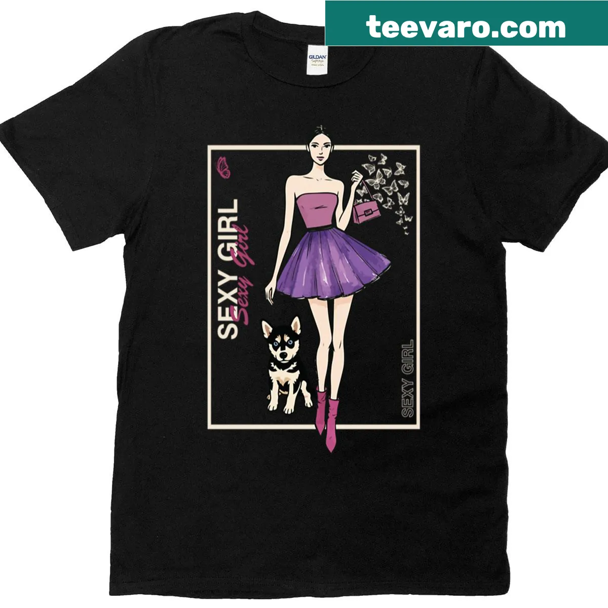 Illustration of a confident woman in a stylish graphic tee — on a men's t-shirt