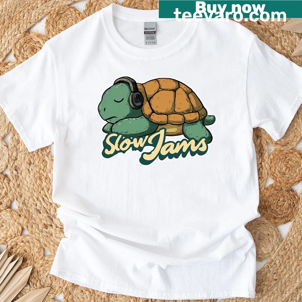 Typography t-shirt celebrating slow jams music — on a men's t-shirt