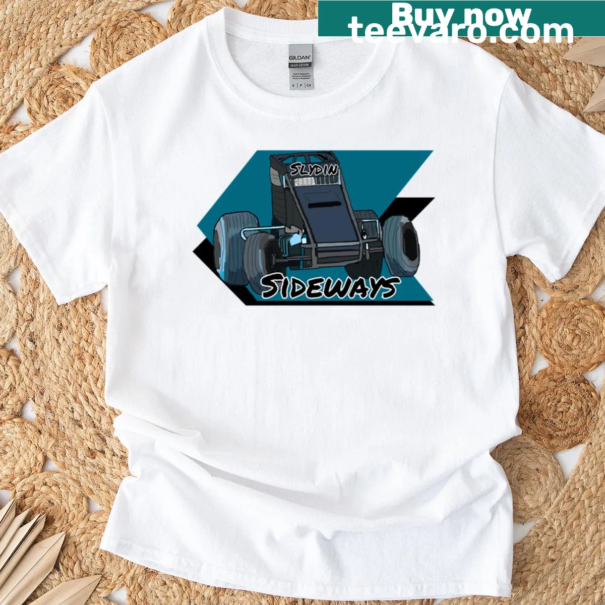 Illustration of a sprint car racing on dirt track — on a men's t-shirt