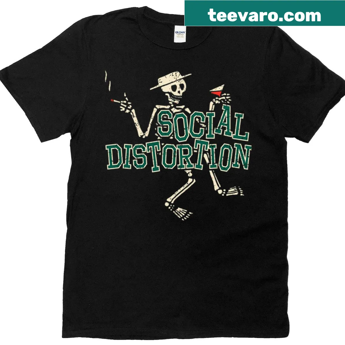 Badge emblem design for Social Distortion punk rock — on a men's t-shirt
