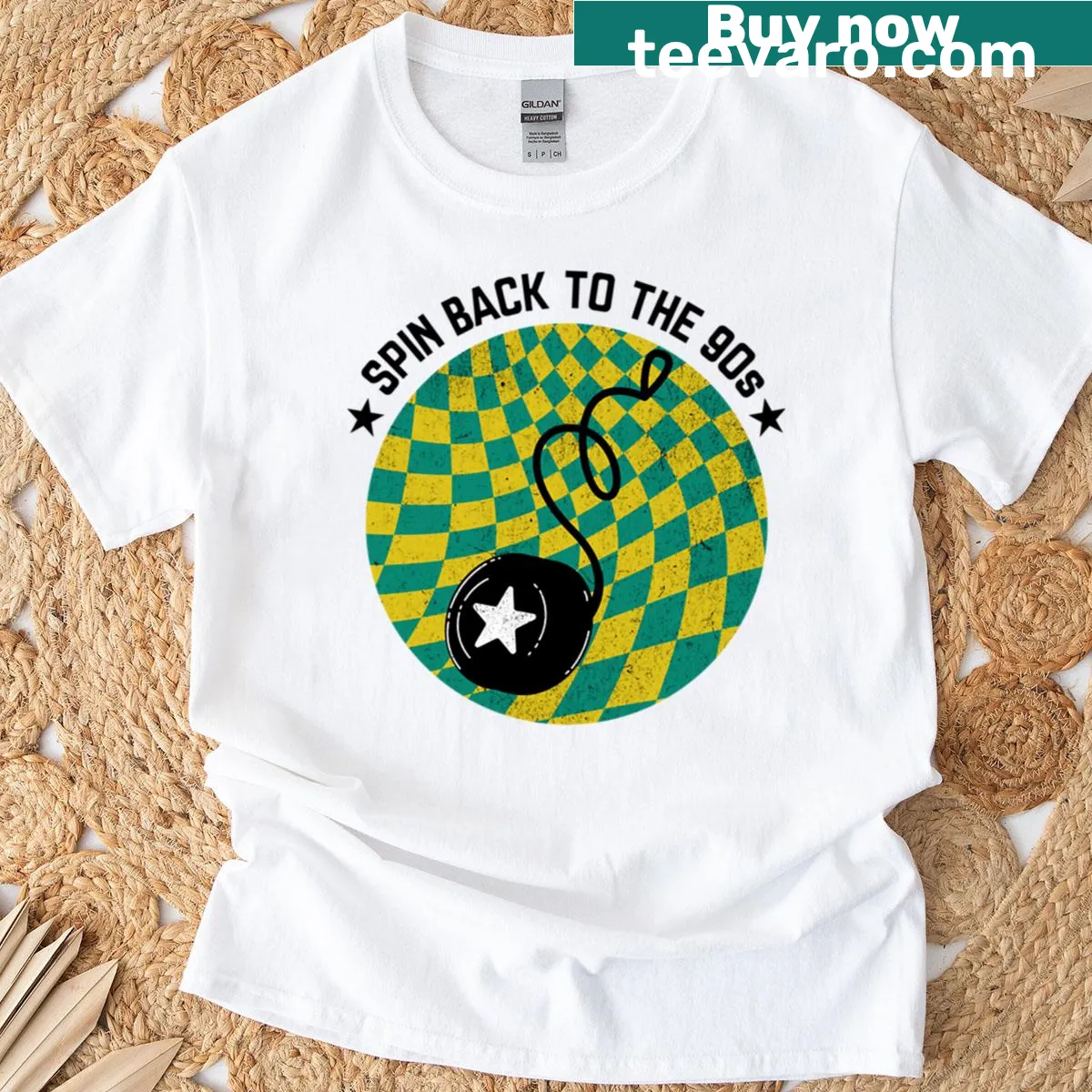 Retro yo-yo graphic design on a t-shirt — on a men's t-shirt