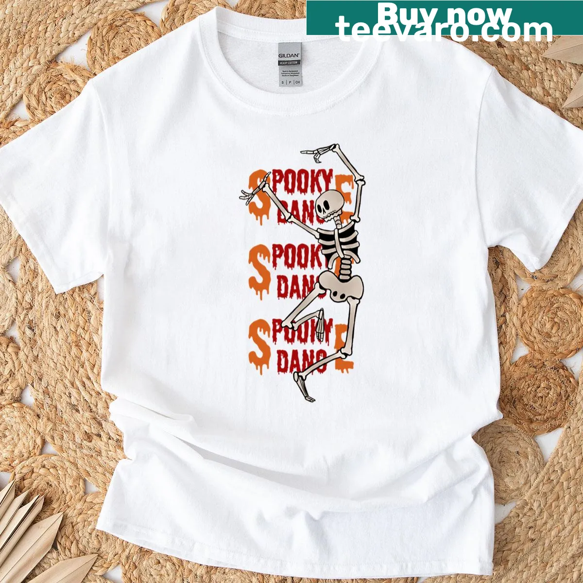 Cartoon skull dancing on a Spooky Dance Skull T-shirt — on a men's t-shirt