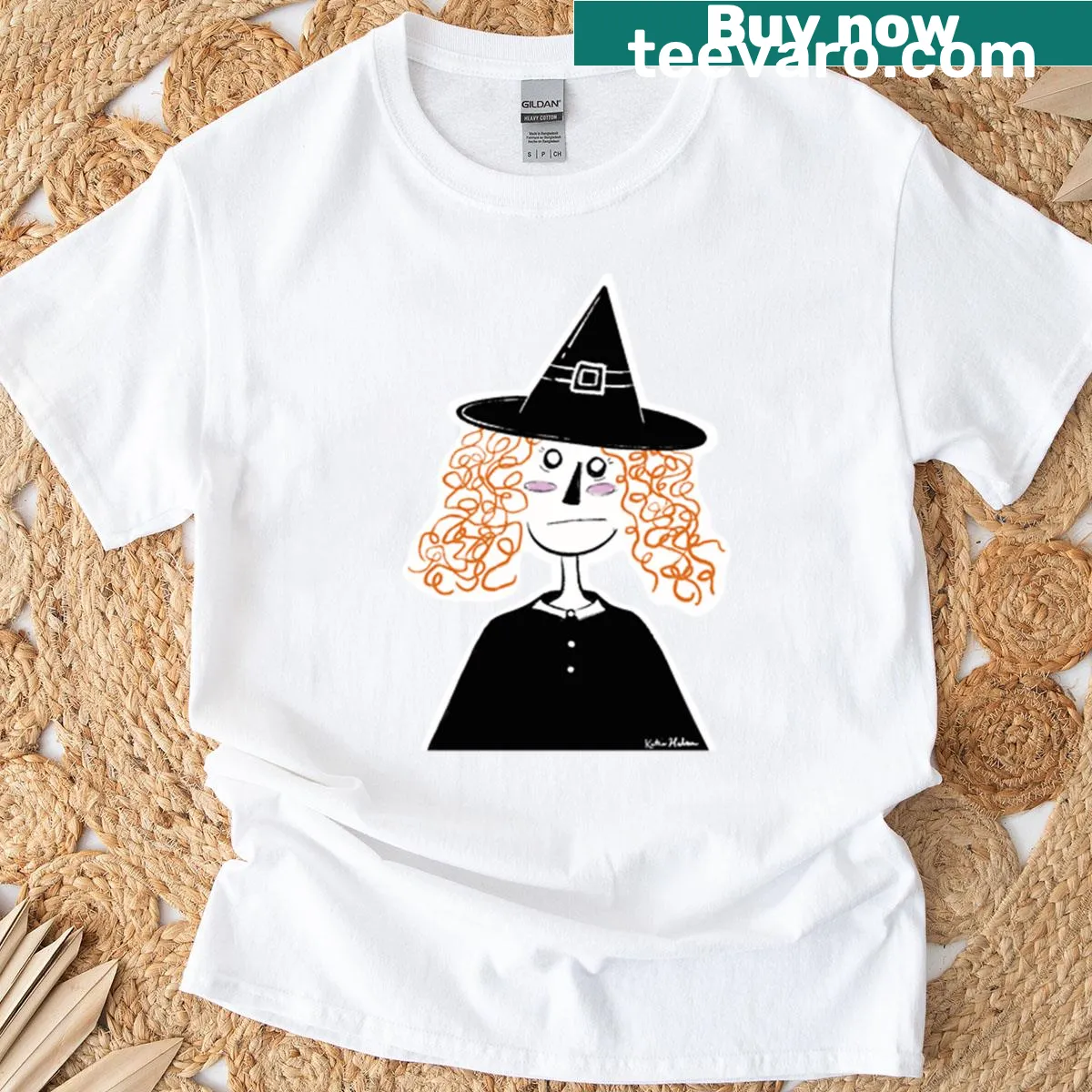 Cartoon witch doodle graphic on T-shirt — on a men's t-shirt