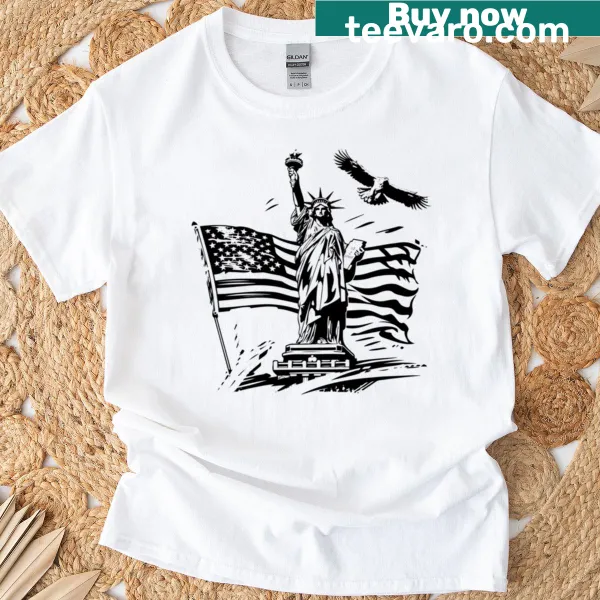 Illustration of Statue of Liberty with flag and eagle