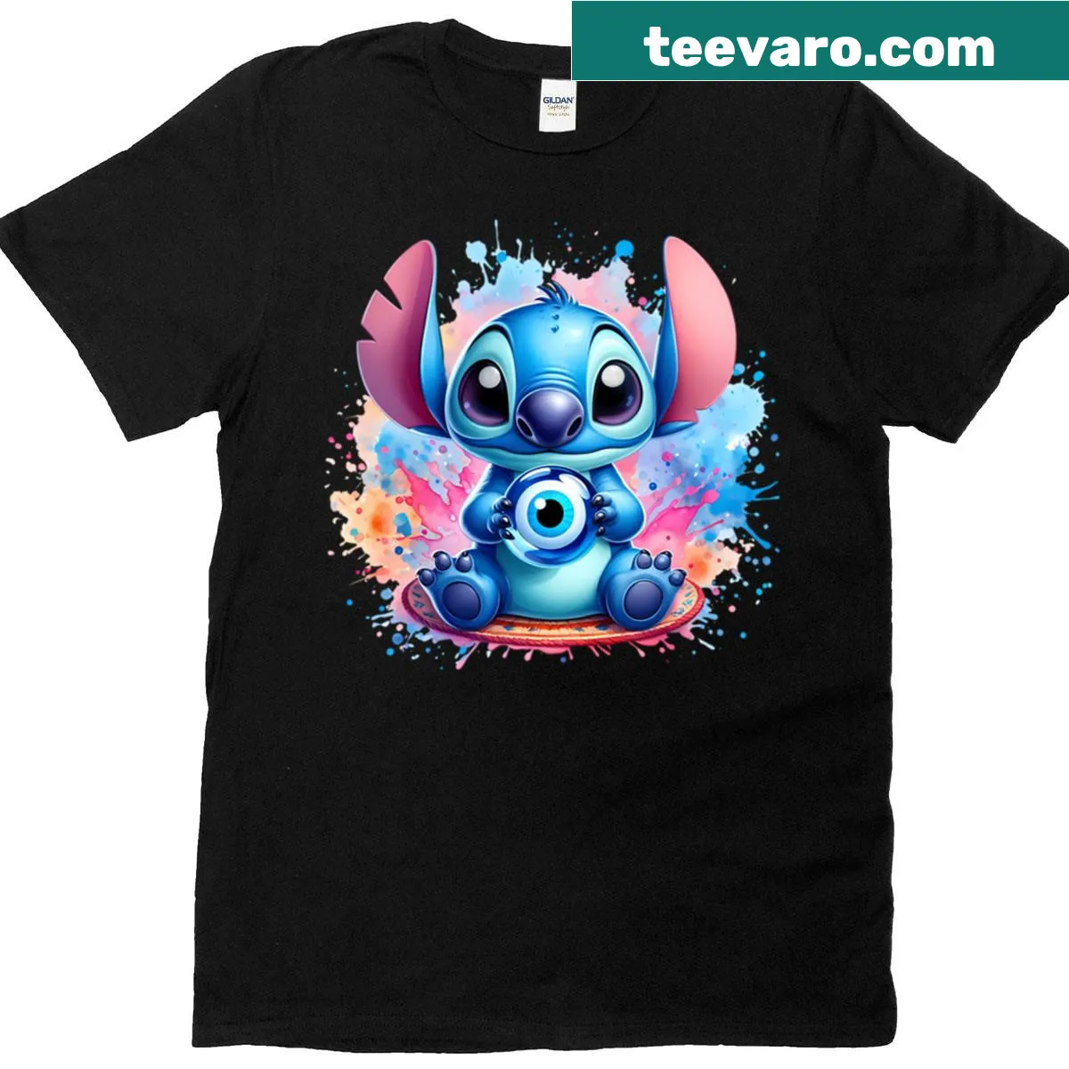 Stitch Nazar t-shirt featuring protective symbol design — on a men's t-shirt