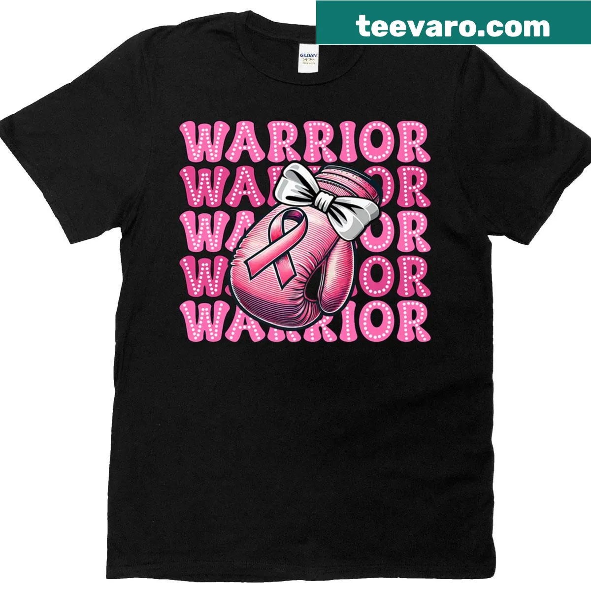 Boxing gloves with awareness text on breast cancer support T-shirt — on a men's t-shirt