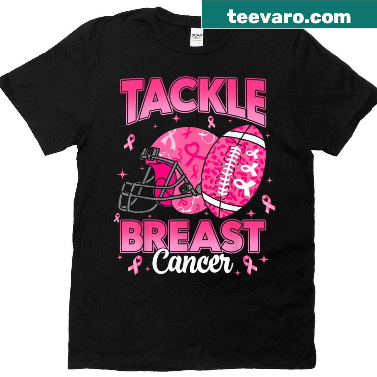 Women's football T-shirt for breast cancer awareness — on a men's t-shirt