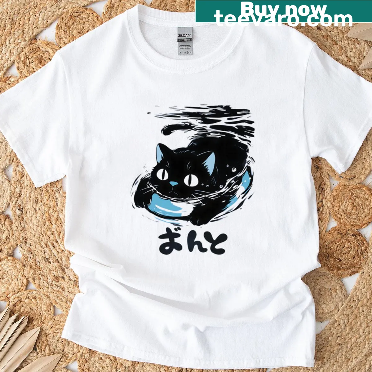 Playful illustrated T-shirt featuring cats relaxing and enjoying their days off — on a men's t-shirt