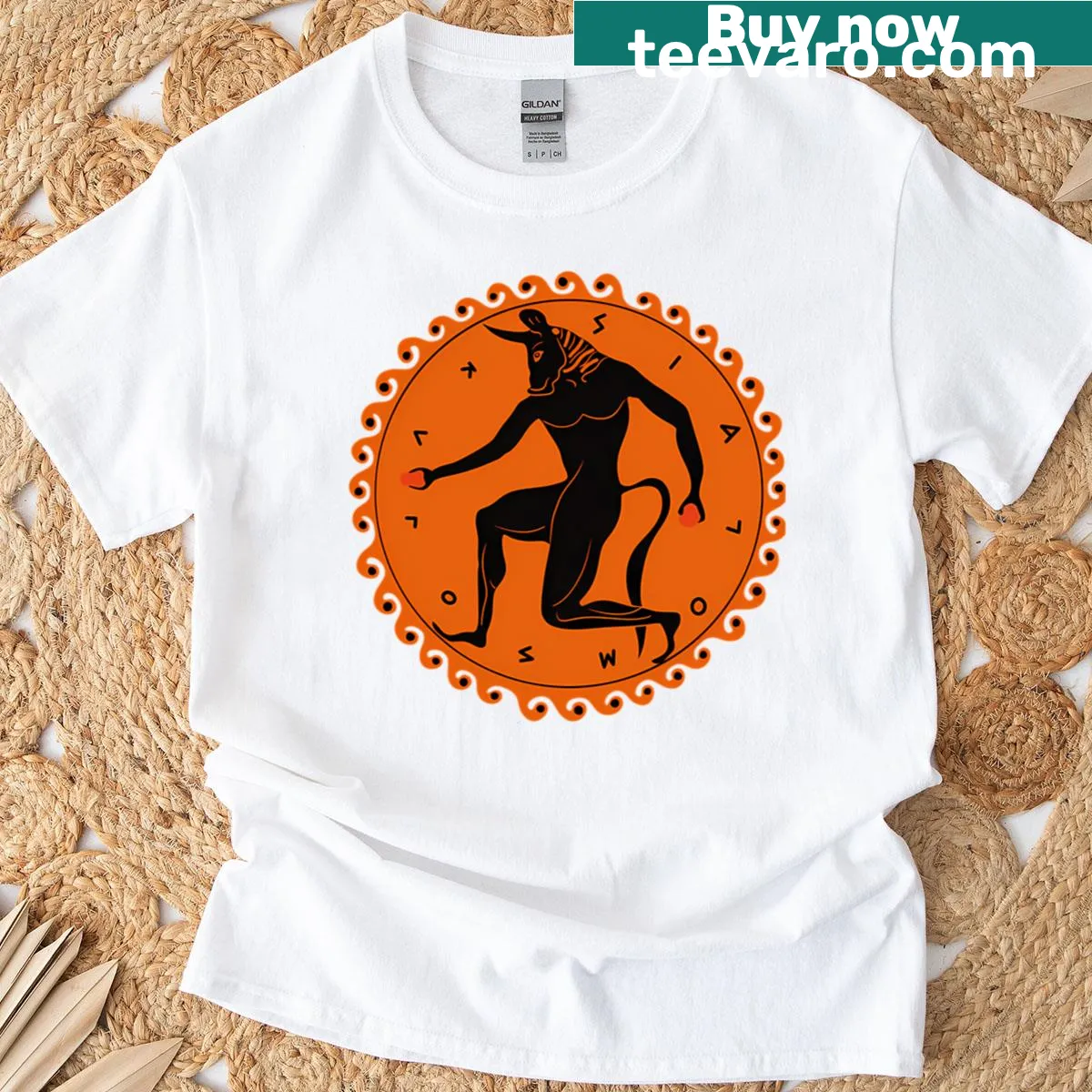 Illustrated T-shirt featuring a bold Minotaur graphic — on a men's t-shirt